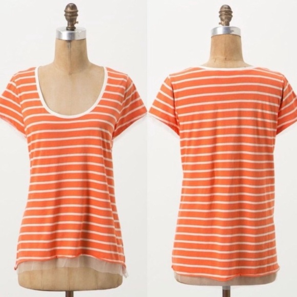 Anthropologie Pilcro Orange White Striped Net Sheer Shirt XS - Picture 1 of 10